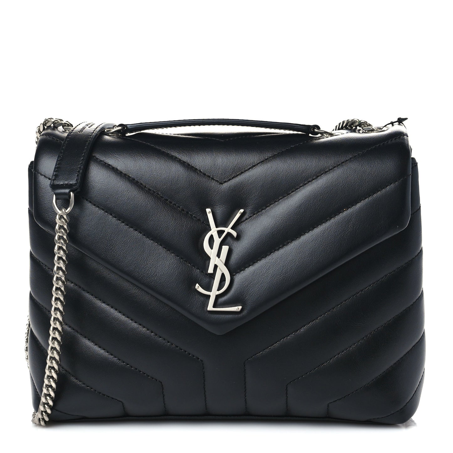 Calfskin Y Quilted Monogram Small Loulou Chain Satchel Black