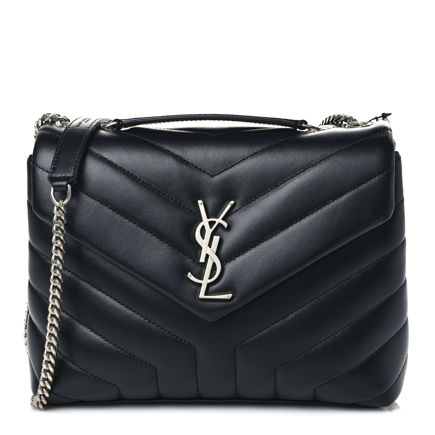 Saint Laurent Calfskin Y Quilted Monogram Small Loulou Chain Satchel Black 1 of 10