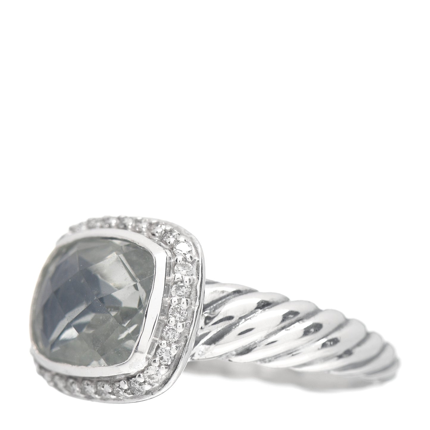 Sterling Silver Diamond Prasiolite 10mm Noblesse Ring 50 5.5