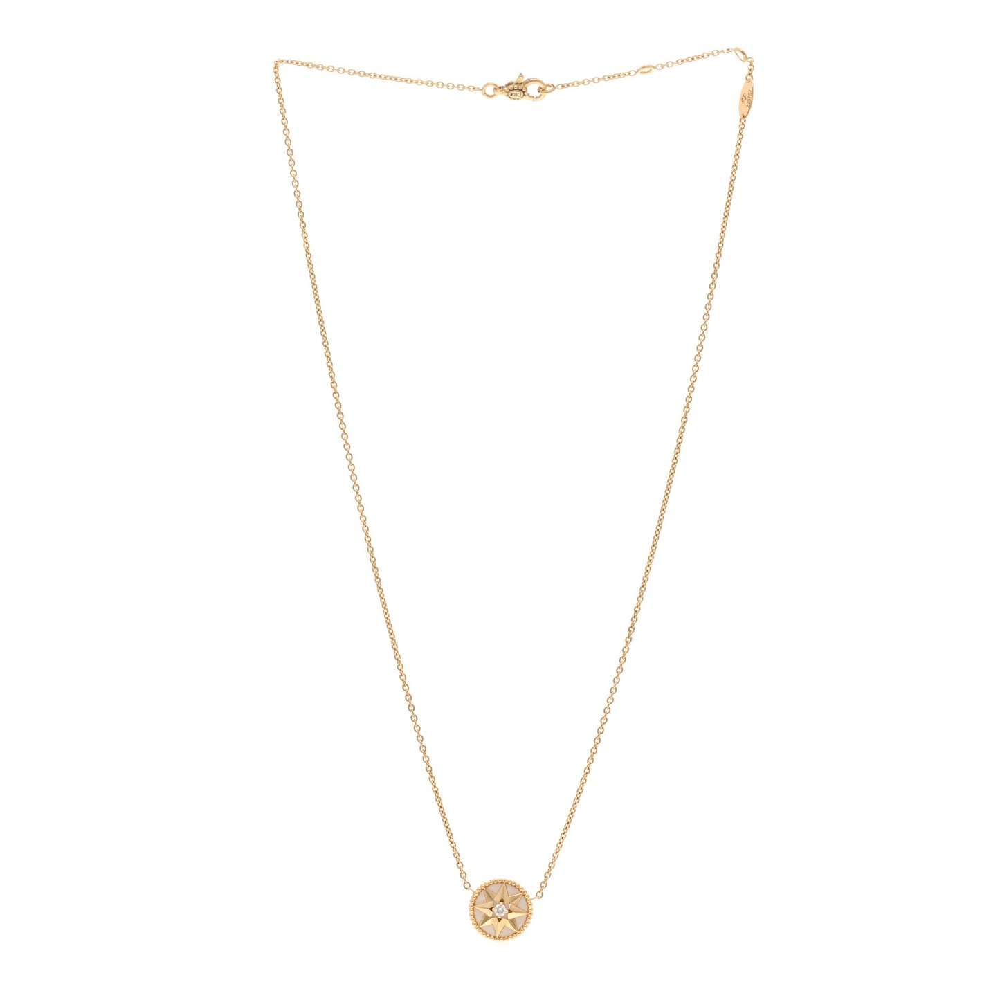 18K Yellow Gold Diamond Mother of Pearl Rose Des Vents Necklace