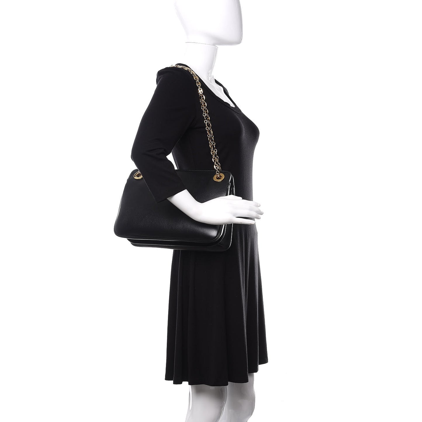 Azalea Calfskin Small Marina Open Top Chain Shoulder Bag Black