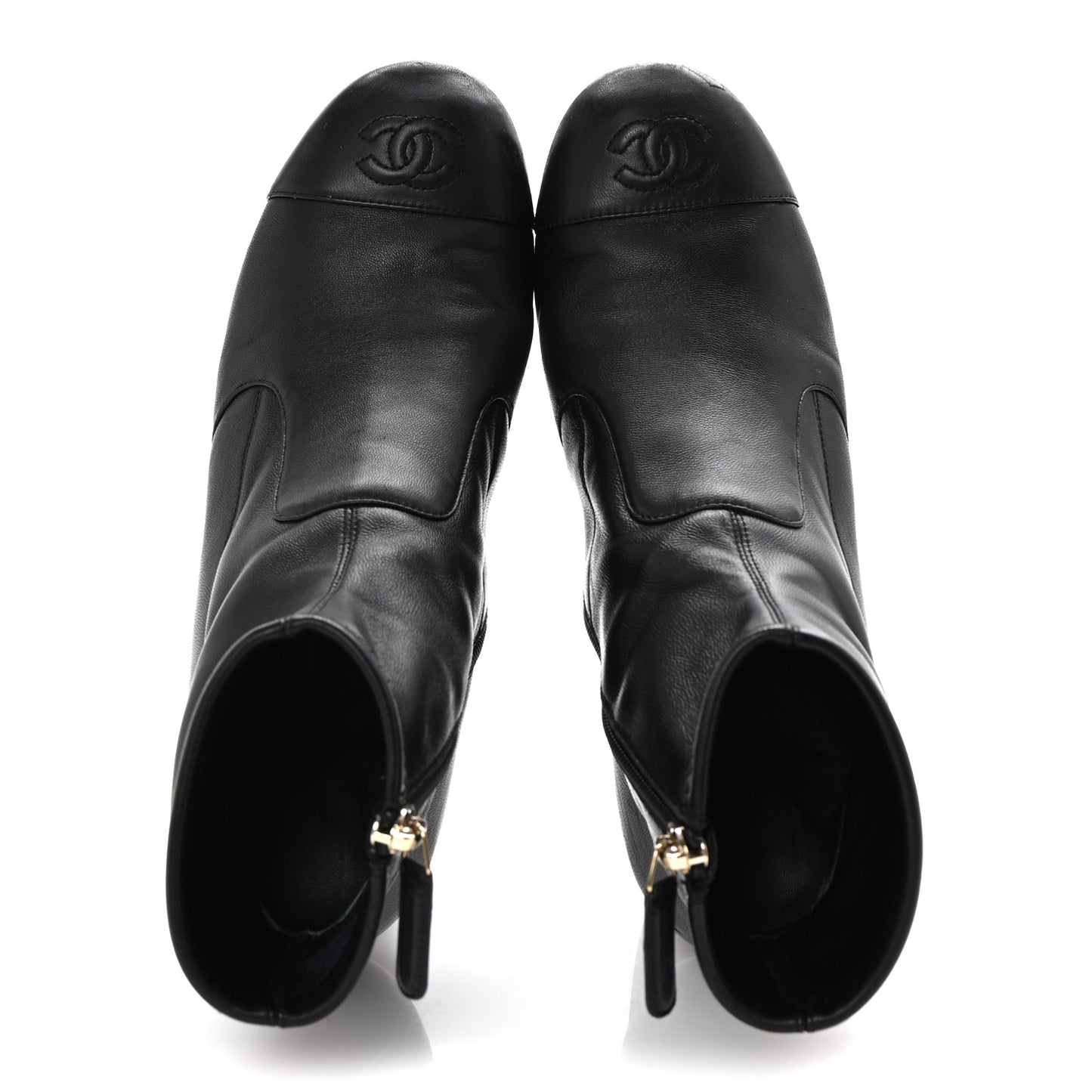 Stretch Lambskin Cap Toe CC Short Boots 38.5 Black