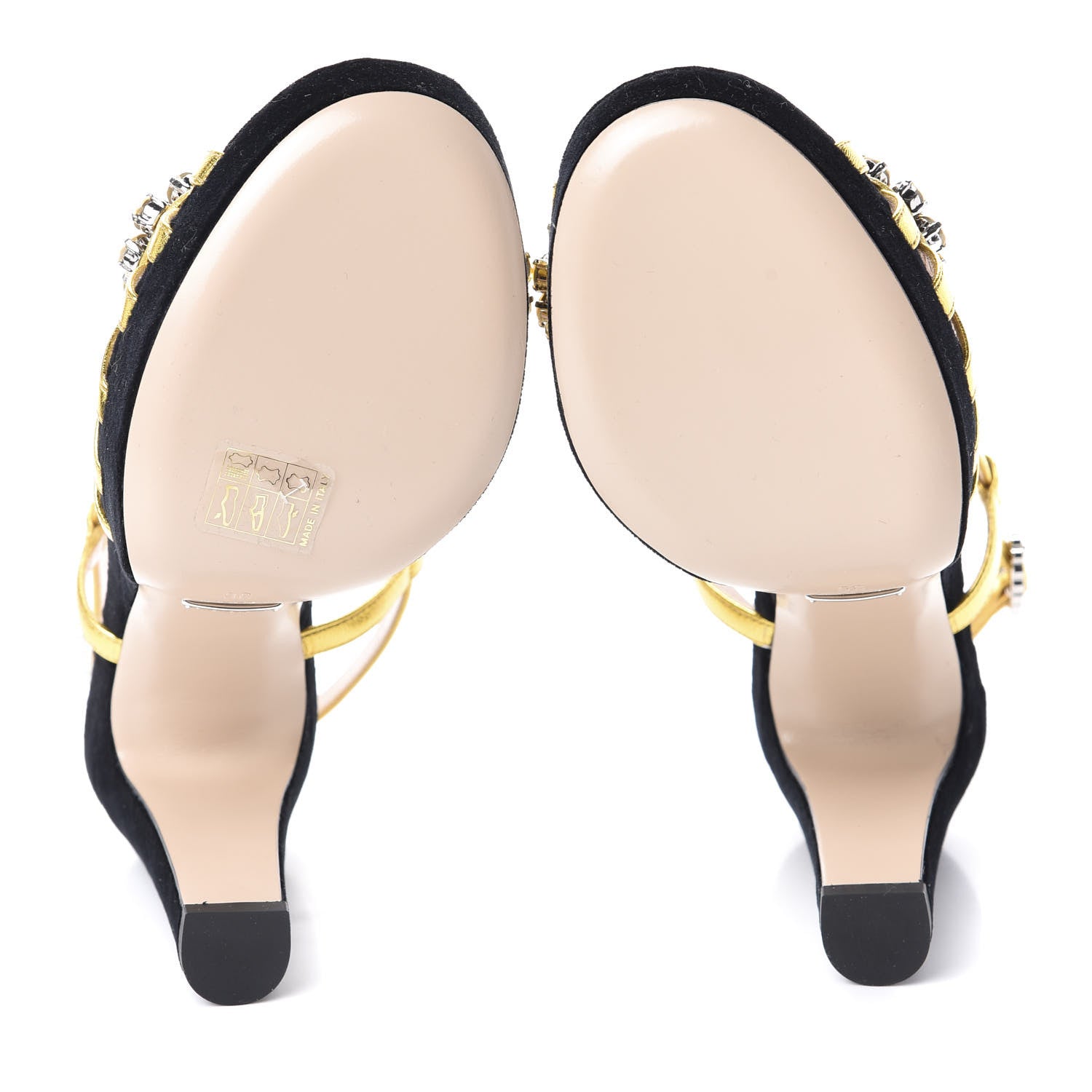 Gucci Velvet Crystal Platform Sandals 36 Black Gold 7 of 7