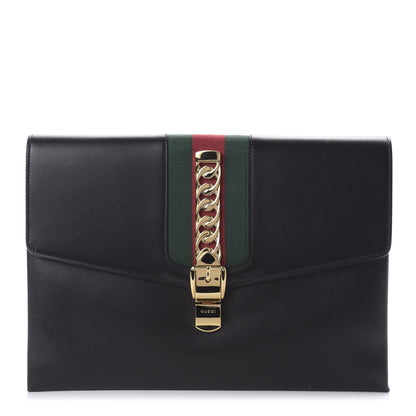 Gucci Calfskin Maxi Sylvie Clutch Black 1 of 10