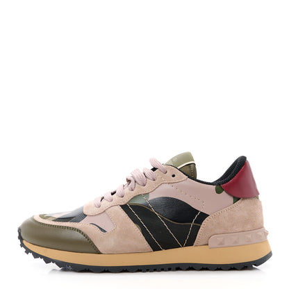 Valentino Garavani Fabric Suede Camouflage Womens Rockrunner Sneakers 36 Army Green Beige 1 of 9