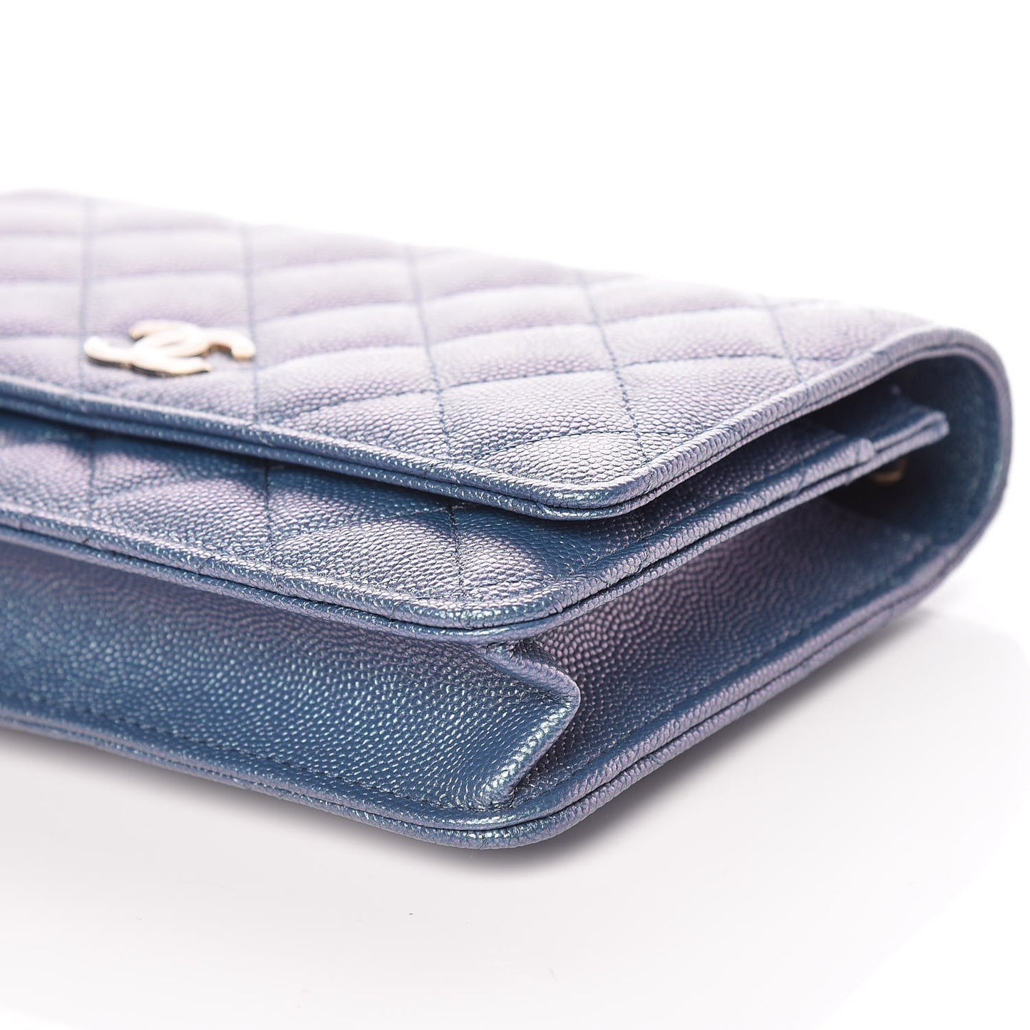Iridescent Caviar Quilted Wallet On Chain WOC Dark Blue