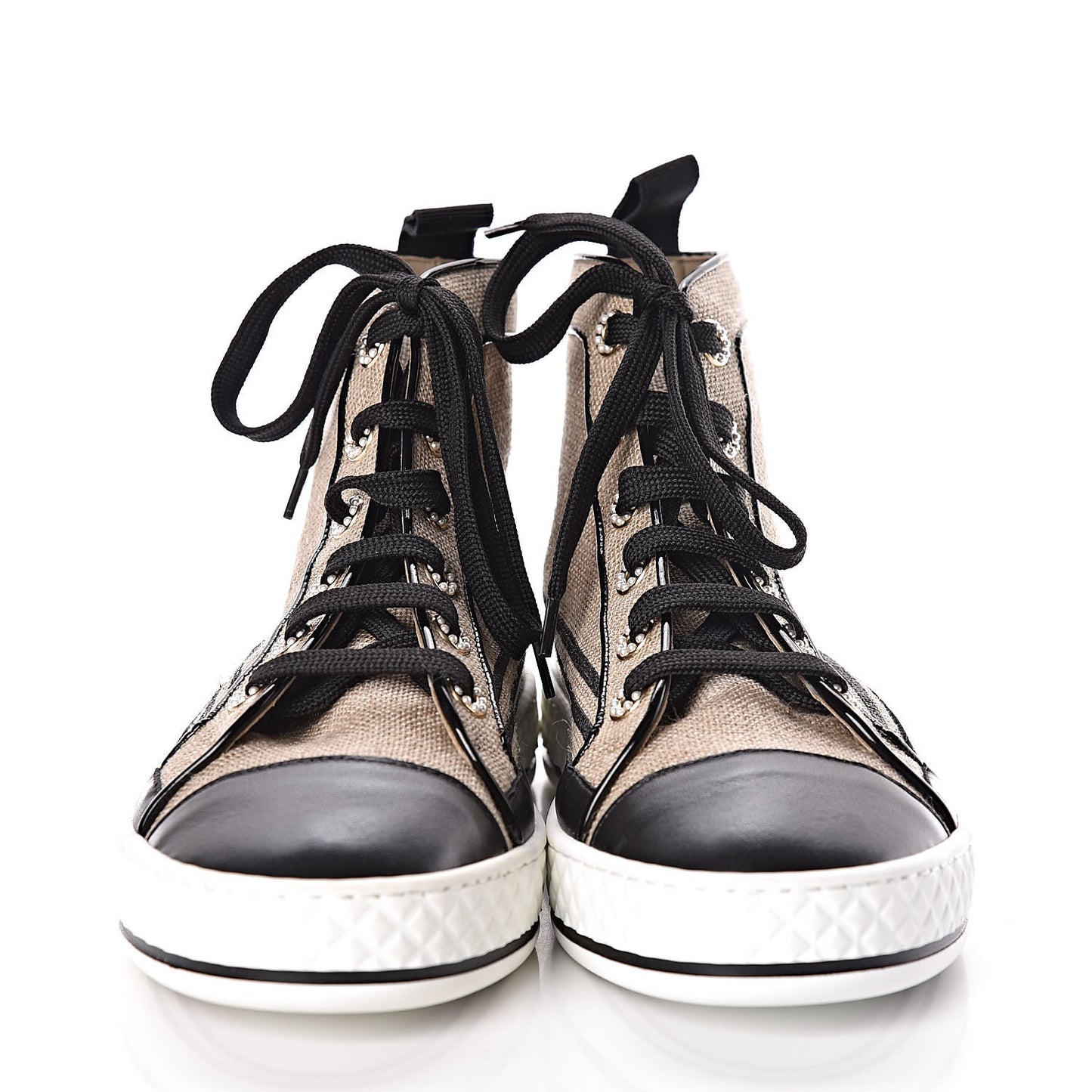 Fabric Lambskin Lace Up Cap Toe Sneakers 37 White Black