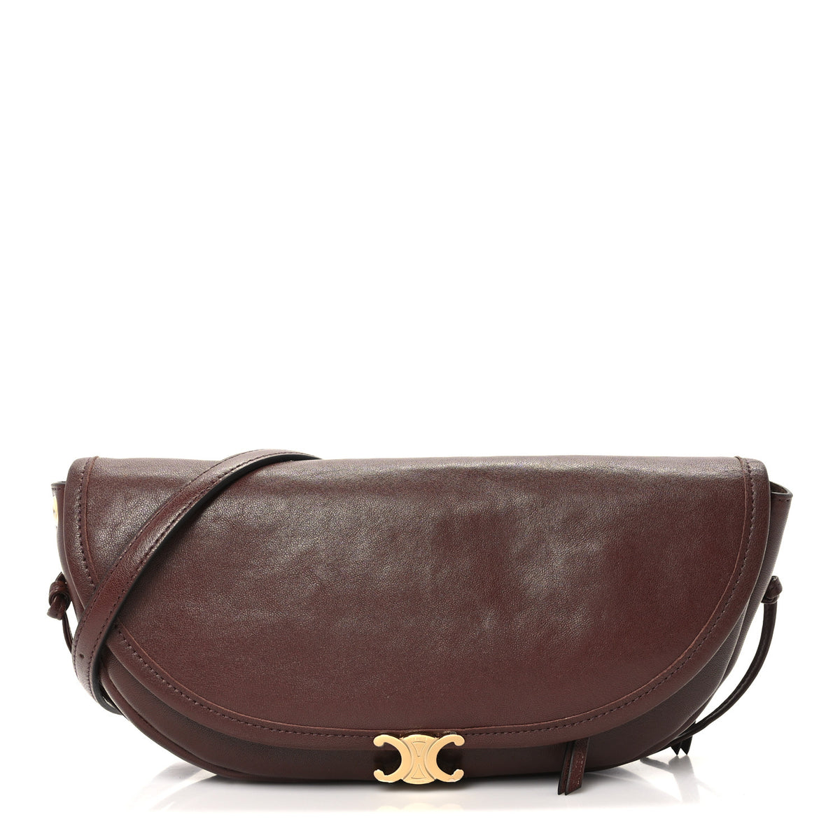 Shiny Lambskin Soft Triomphe Little Half Moon Bag Deep Brown