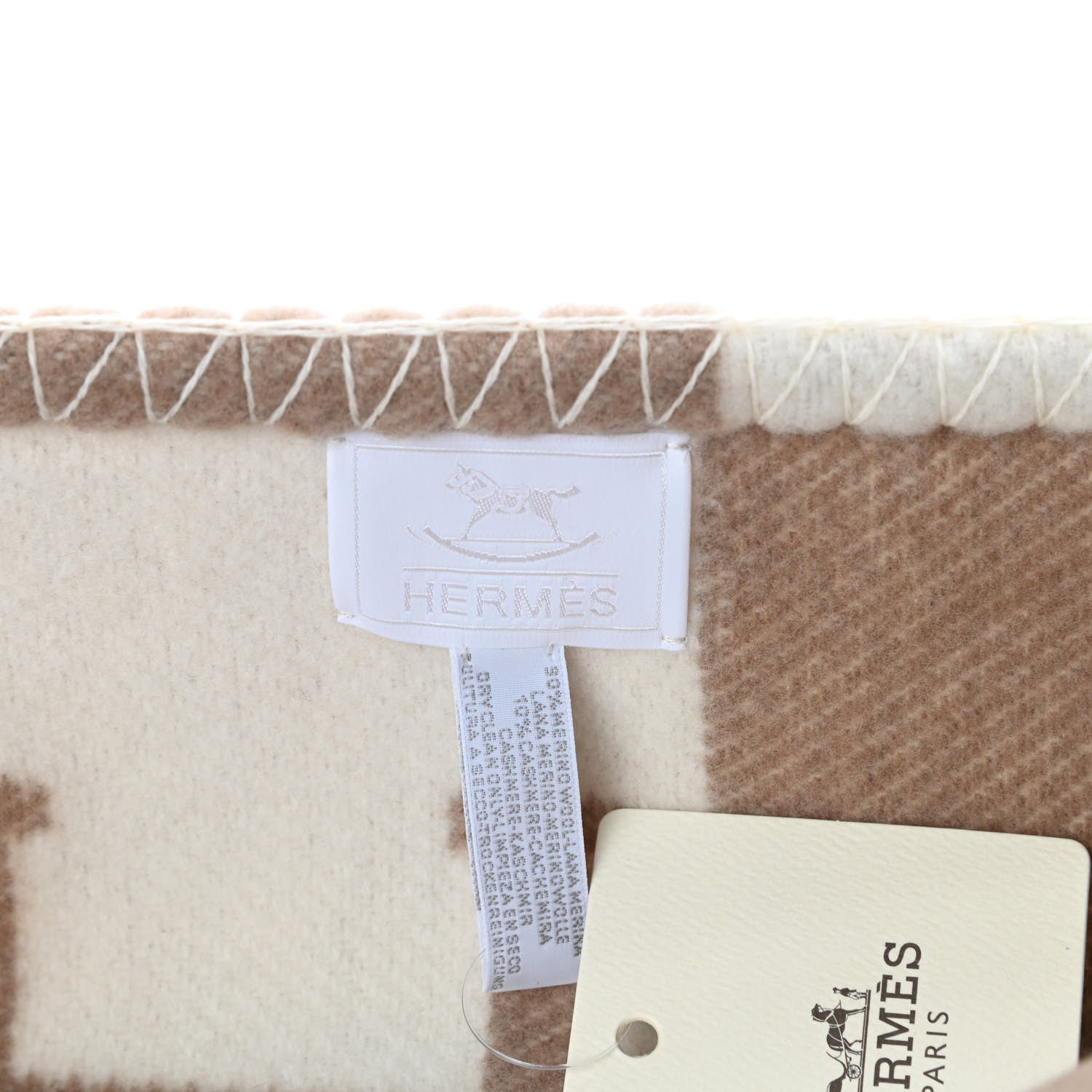 Hermes Wool Cashmere Avalon Baby Blanket Noisette Moyen White 3 of 3
