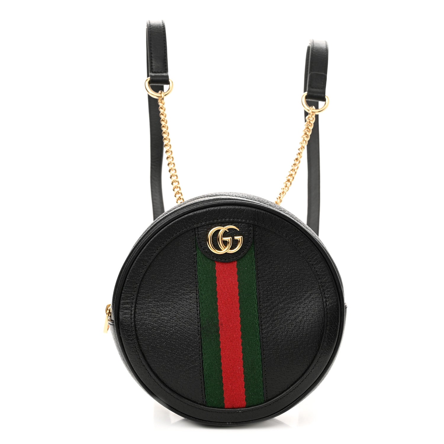 Gucci Grained Calfskin Web Mini Ophidia Round Backpack Black 1 of 10