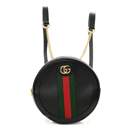 Gucci Grained Calfskin Web Mini Ophidia Round Backpack Black 1 of 10