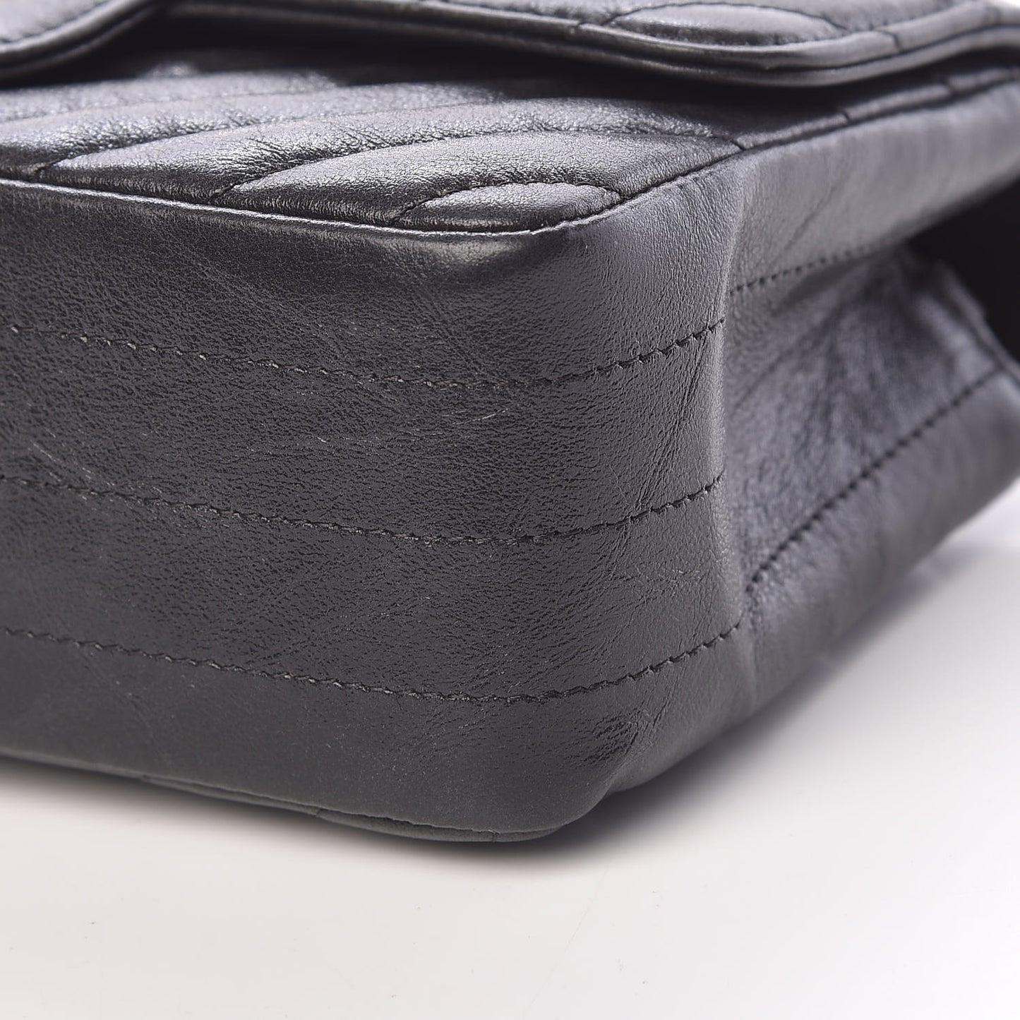 Iridescent Calfskin Chevron Quilted Mini Rectangular Flap Black