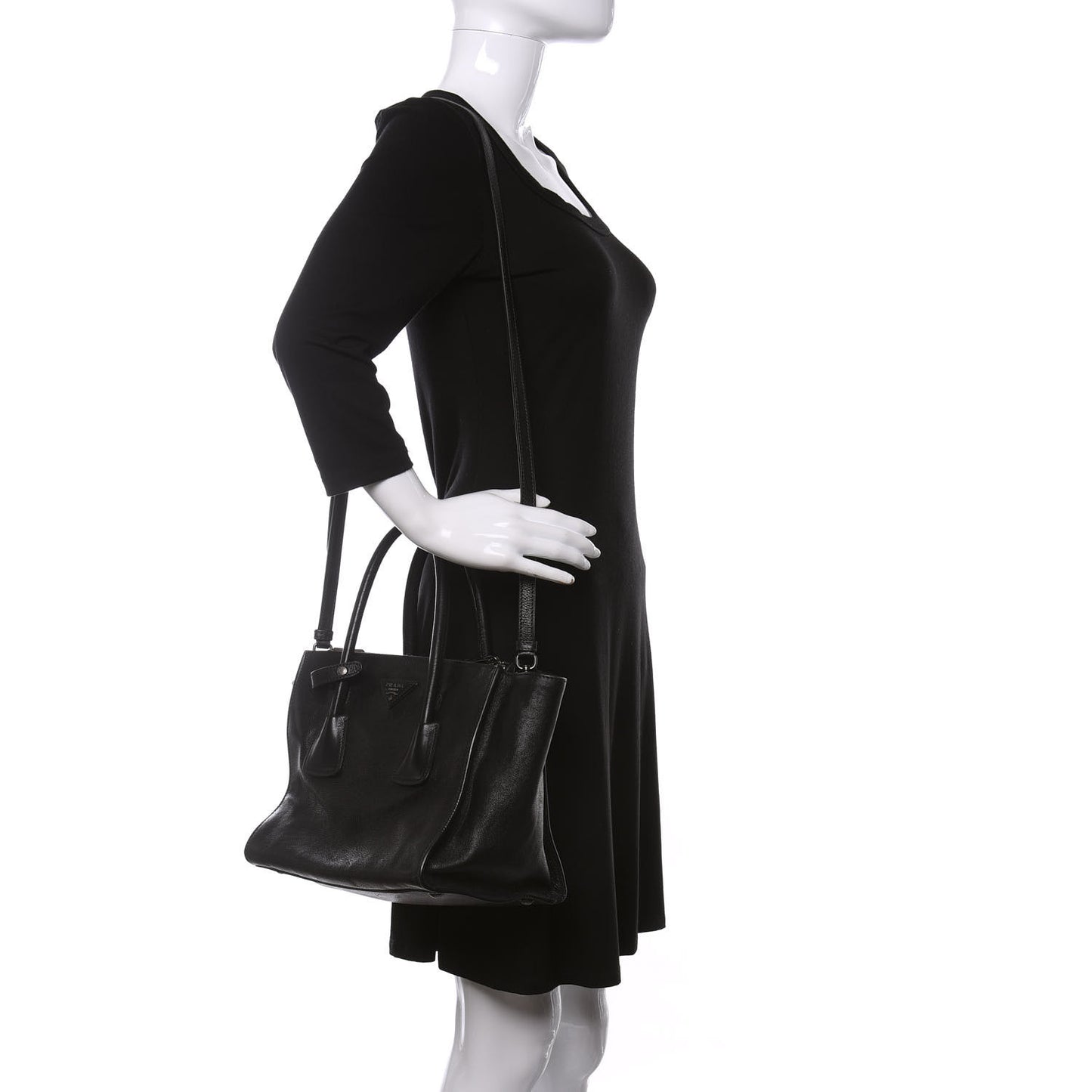 Glace Calf Twin Pocket Tote Black