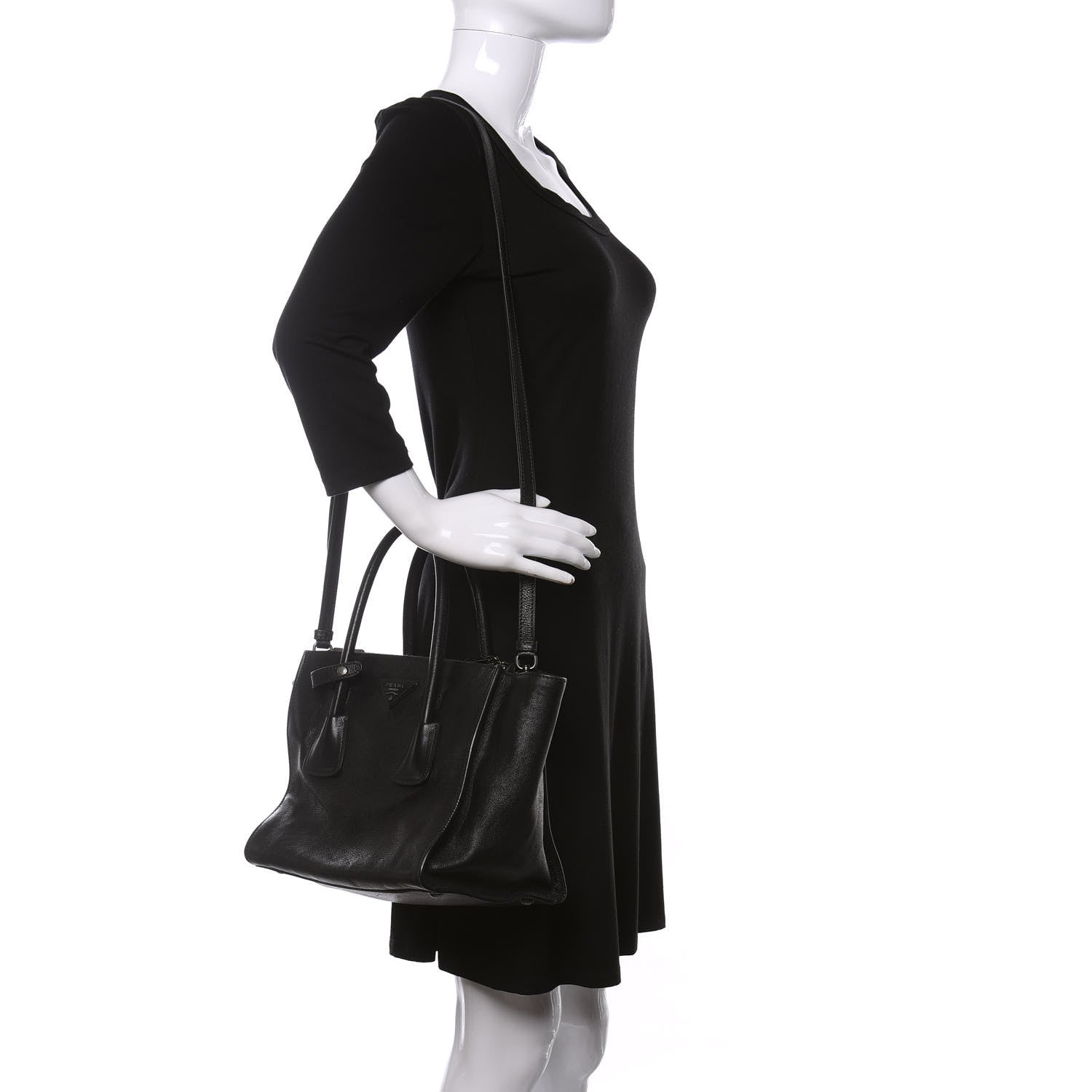 Prada Glace Calf Twin Pocket Tote Black 2 of 11