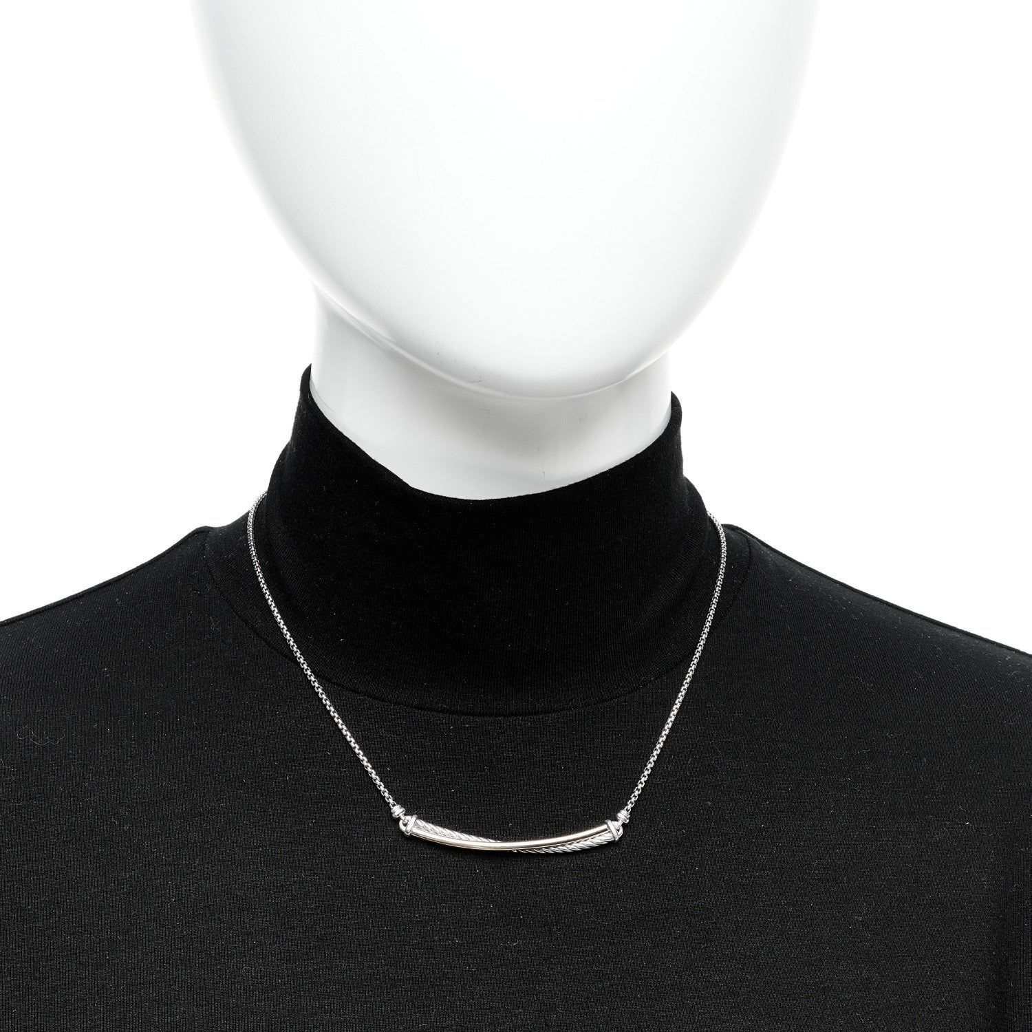 David Yurman Sterling Silver 18K Yellow Gold Crossover Bar Pendant Necklace 2 of 5