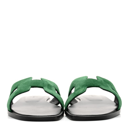 Hermes Suede Goatskin Oran Sandals 37.5 Vert Electrique 2 of 11
