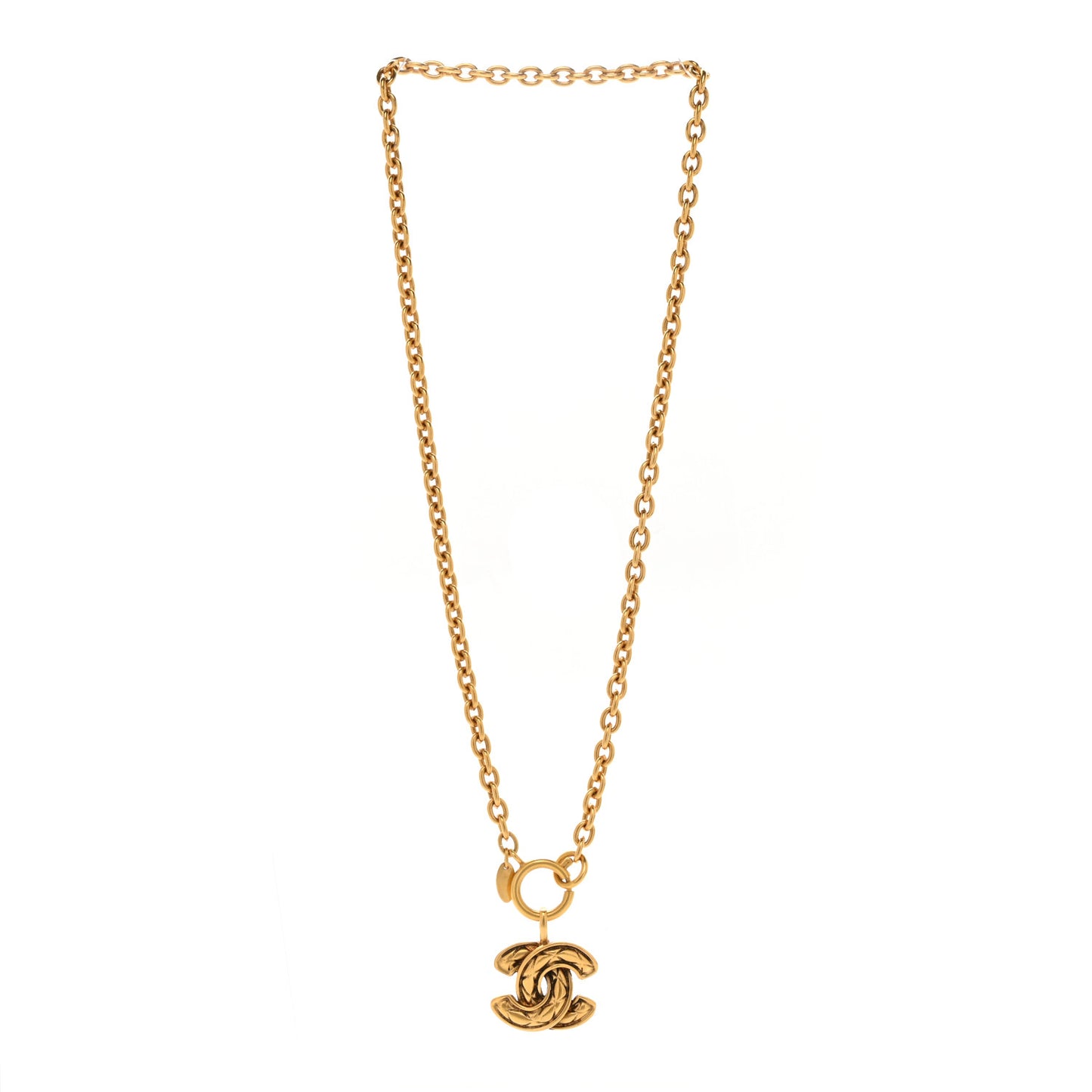 Metal Quilted CC Long Necklace Gold