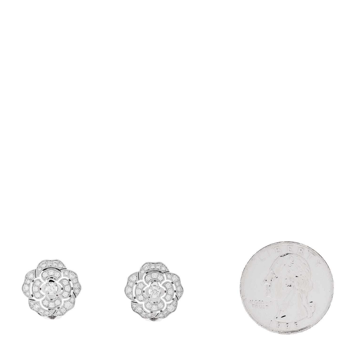 Chanel 18K White Gold Diamond Bouton de Camelia Earrings 2 of 5