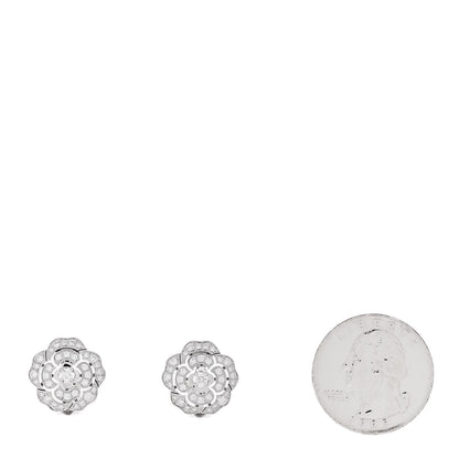 Chanel 18K White Gold Diamond Bouton de Camelia Earrings 2 of 5