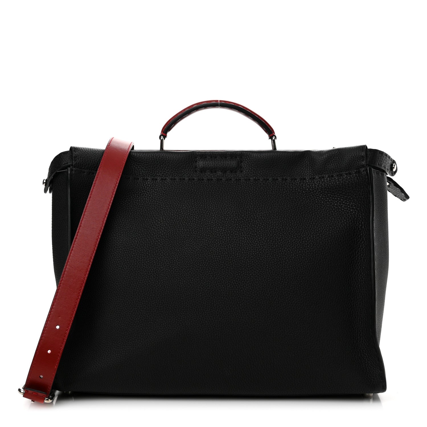 Fendi Cuoio Romano Selleria Vitello Zeus Large Mens Peekaboo Iconic Essential Satchel Black Rosso 1 of 9