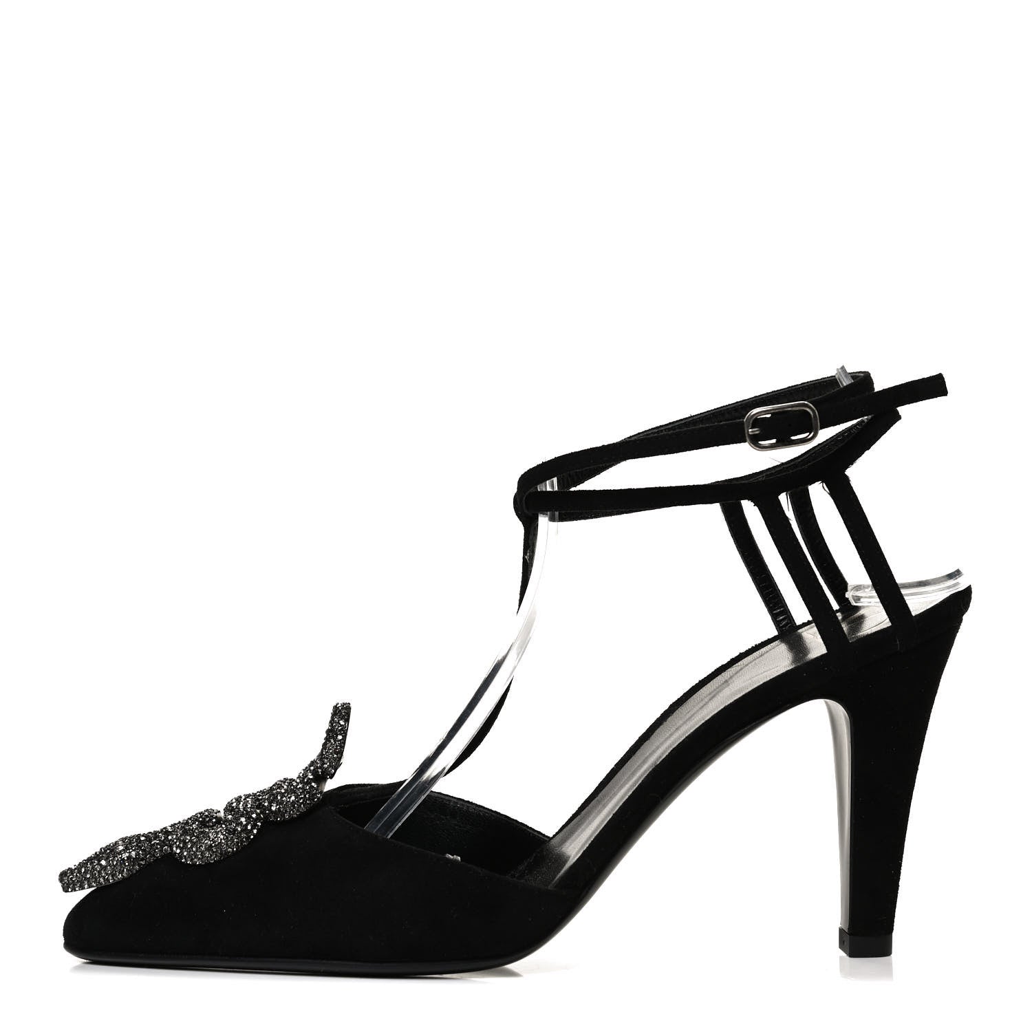 Valentino Garavani Suede Crystal Snake Embellished Ankle Strap Pumps 36.5 Black 1 of 11