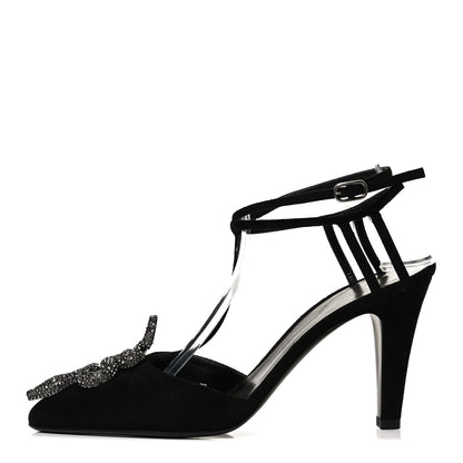 Valentino Garavani Suede Crystal Snake Embellished Ankle Strap Pumps 36.5 Black 1 of 11