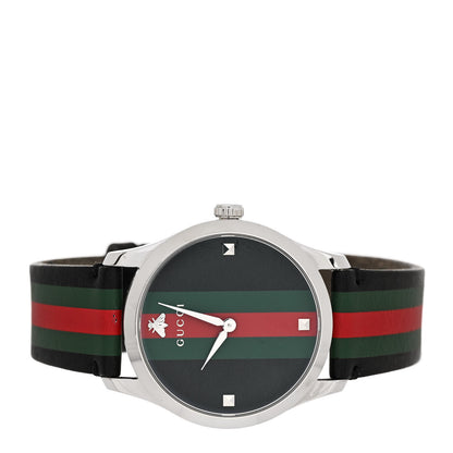 Gucci Stainless Steel Calfskin 38mm G-Timeless Stripe Web Quartz Watch Black 2 of 8