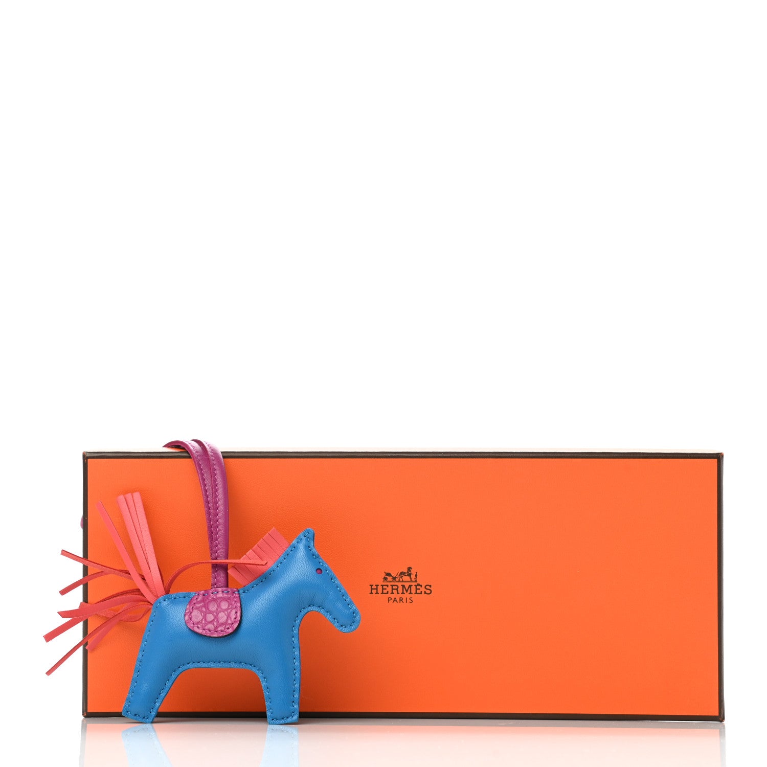 Hermes Milo Lambskin Matte Alligator Touch Grigri Rodeo Horse Bag Charm PM Bleu France Orange Poppy Framboise 4 of 4