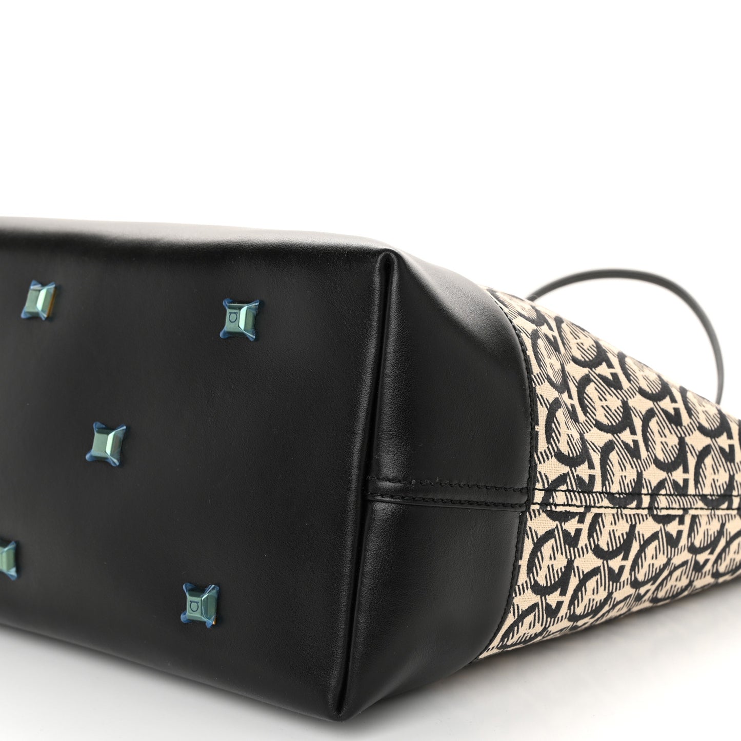 Canvas Calfskin Large The Studio Tote Beige Black
