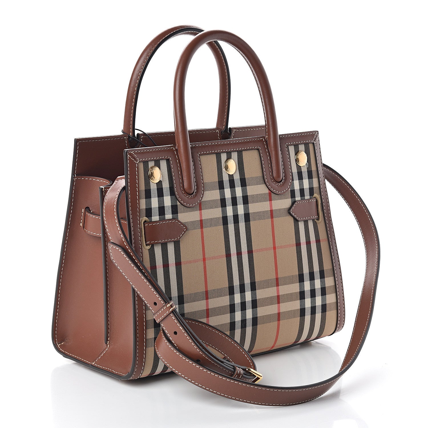 Burberry Calfskin Vintage Check Mini Two Handle Title Bag Archive Beige 2 of 7
