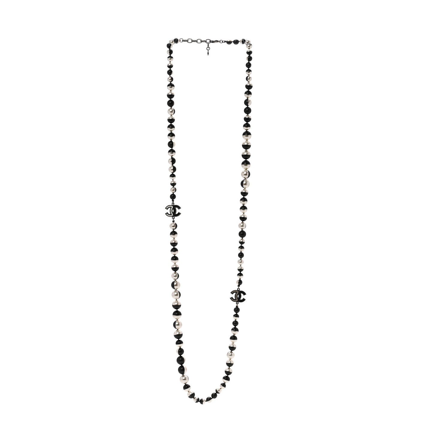 Pearl Bead CC Long Necklace White Grey