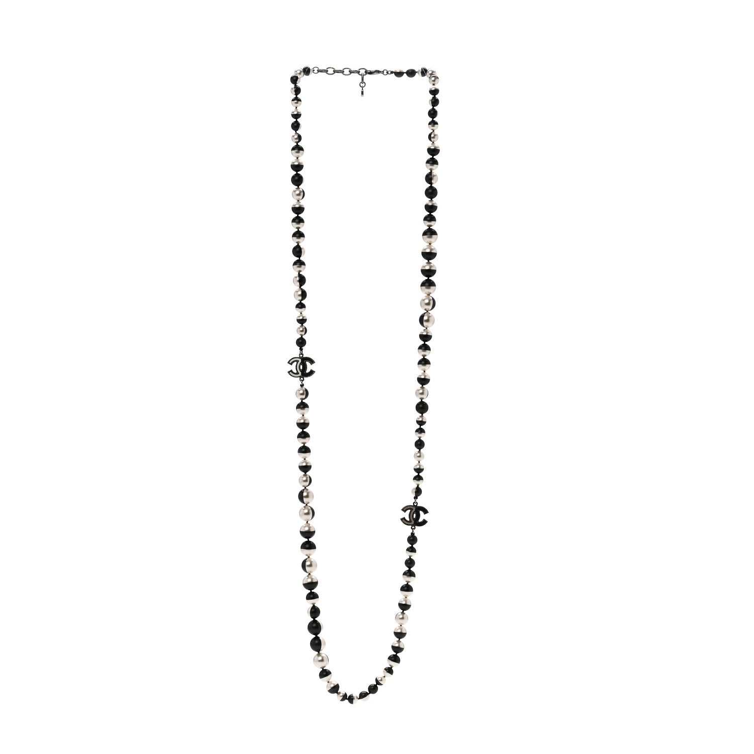 Chanel Pearl Bead CC Long Necklace White Grey 3 of 5