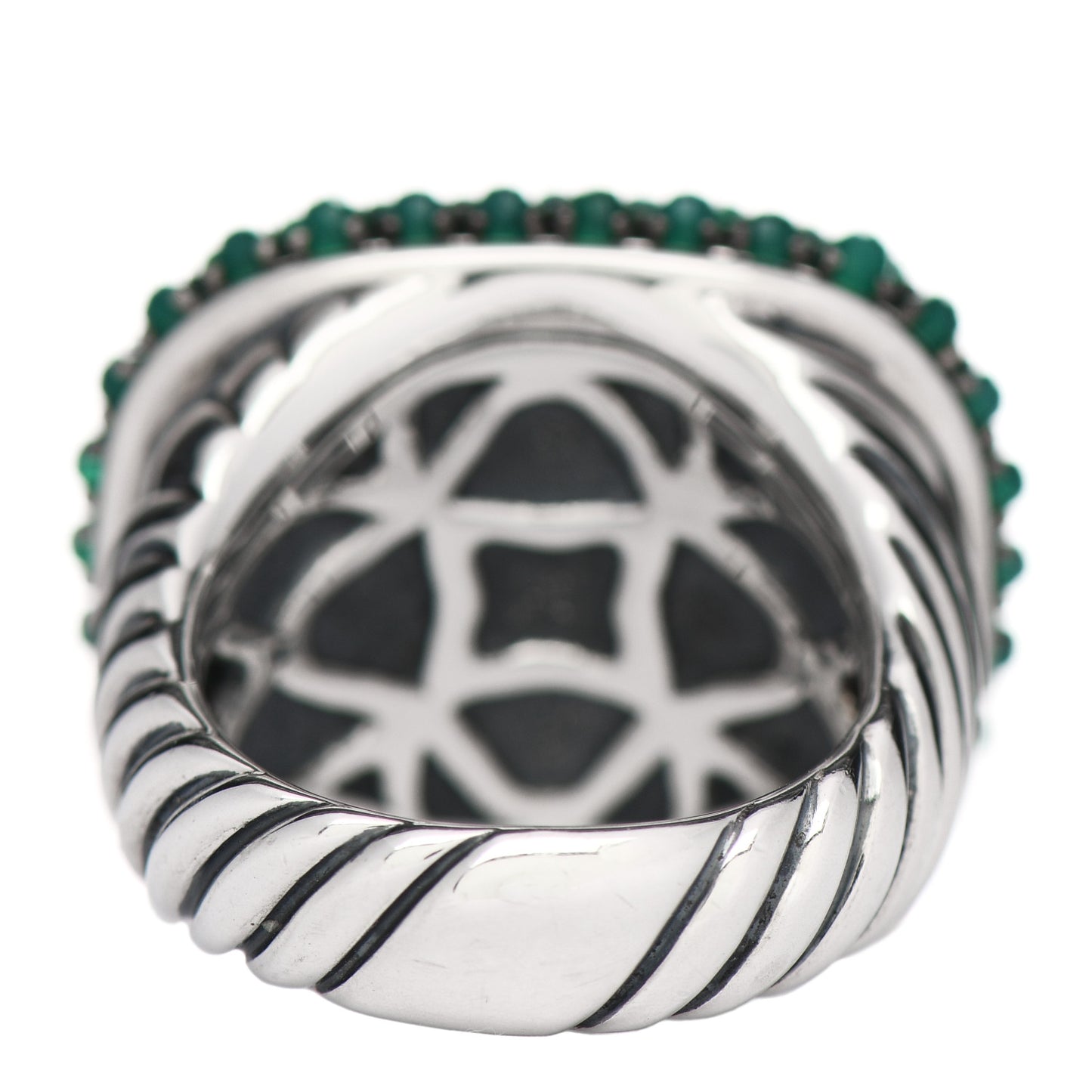 Sterling Silver Green Onyx 18mm Osetra Ring 54 7