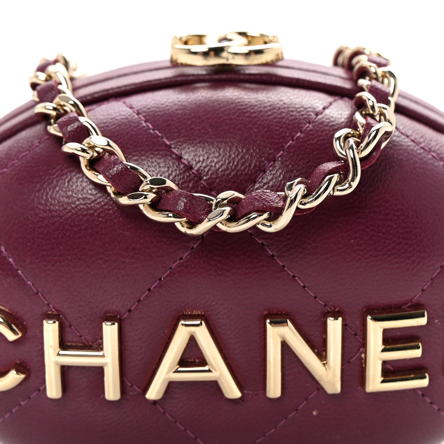 Chanel Lambskin Quilted Oval Minaudiere Chain Clutch Purple 8 of 10