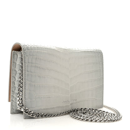 Alexander McQueen Calfskin Crocodile Embossed Skull Mini Crossbody Bag White 2 of 11