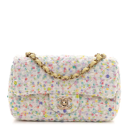 Chanel Tweed Quilted Mini Rectangular Flap Ecru Green Purple Red Yellow 1 of 10