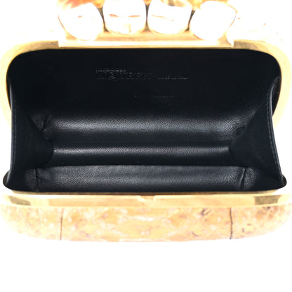 Alexander McQueen Metallic Marbled Snakeskin Crystal Apple Hummingbird Knuckle Duster Box Clutch Gold 5 of 10