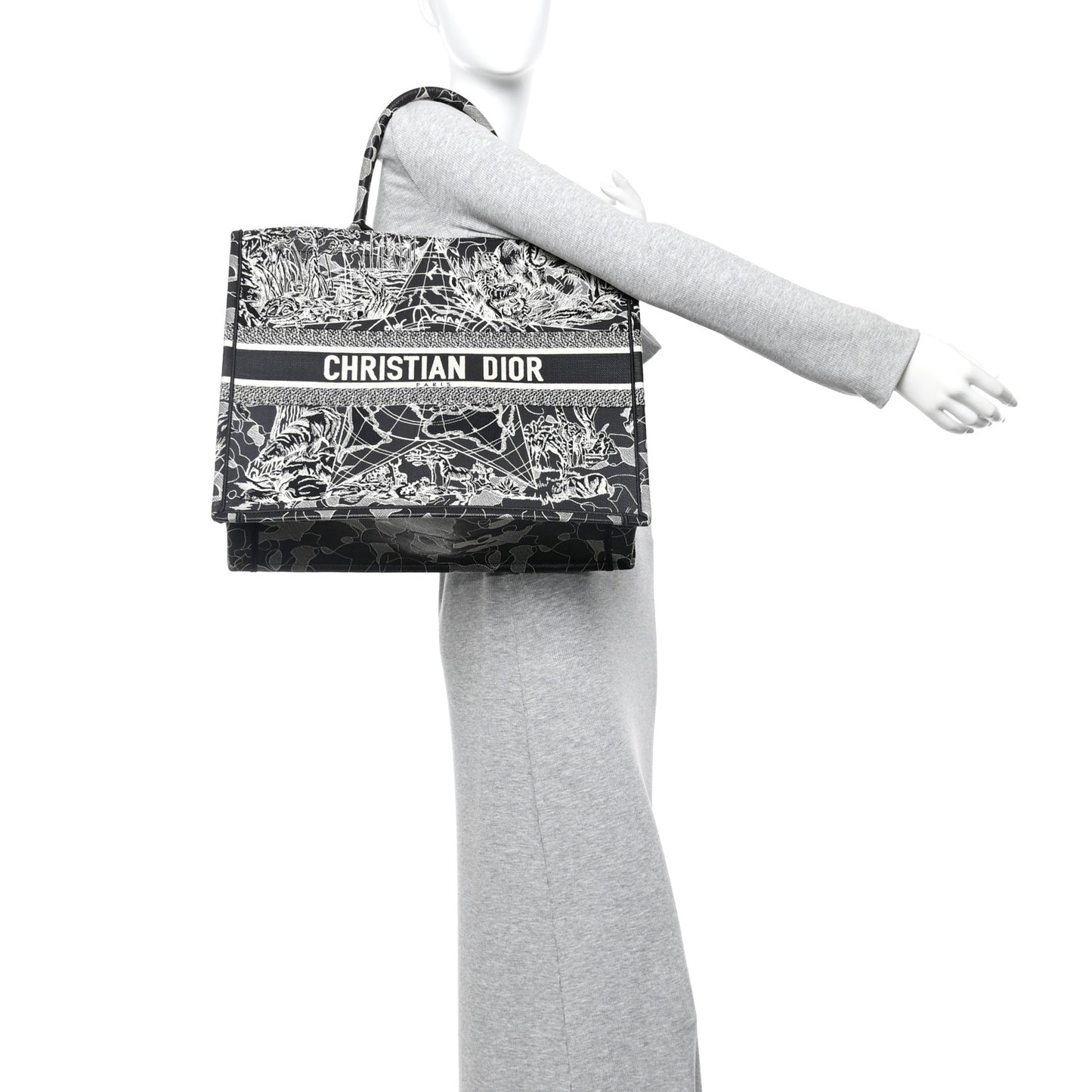 Canvas Embroidered Large Around The World Book Tote Black White