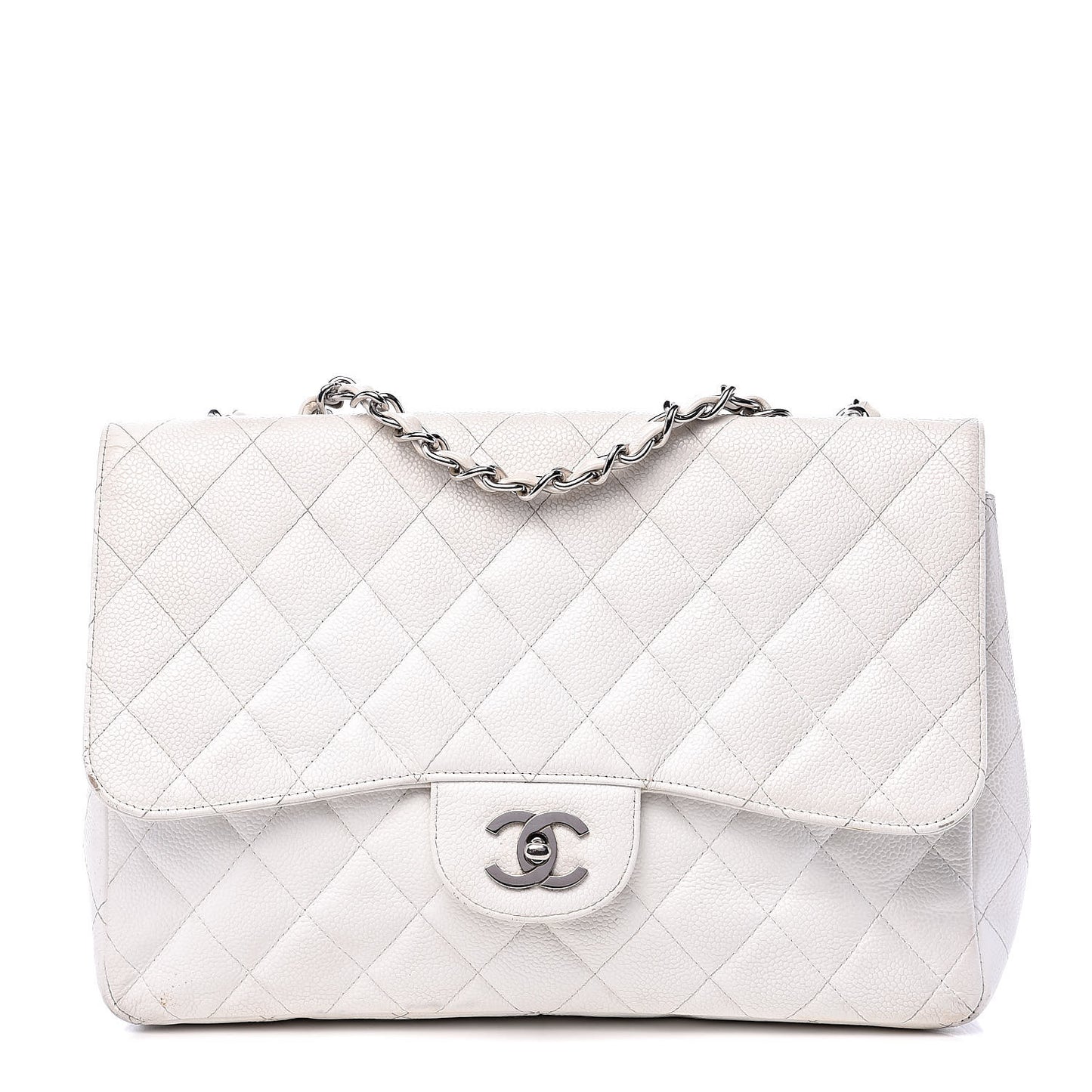 Caviar Quilted Jumbo Single Flap White