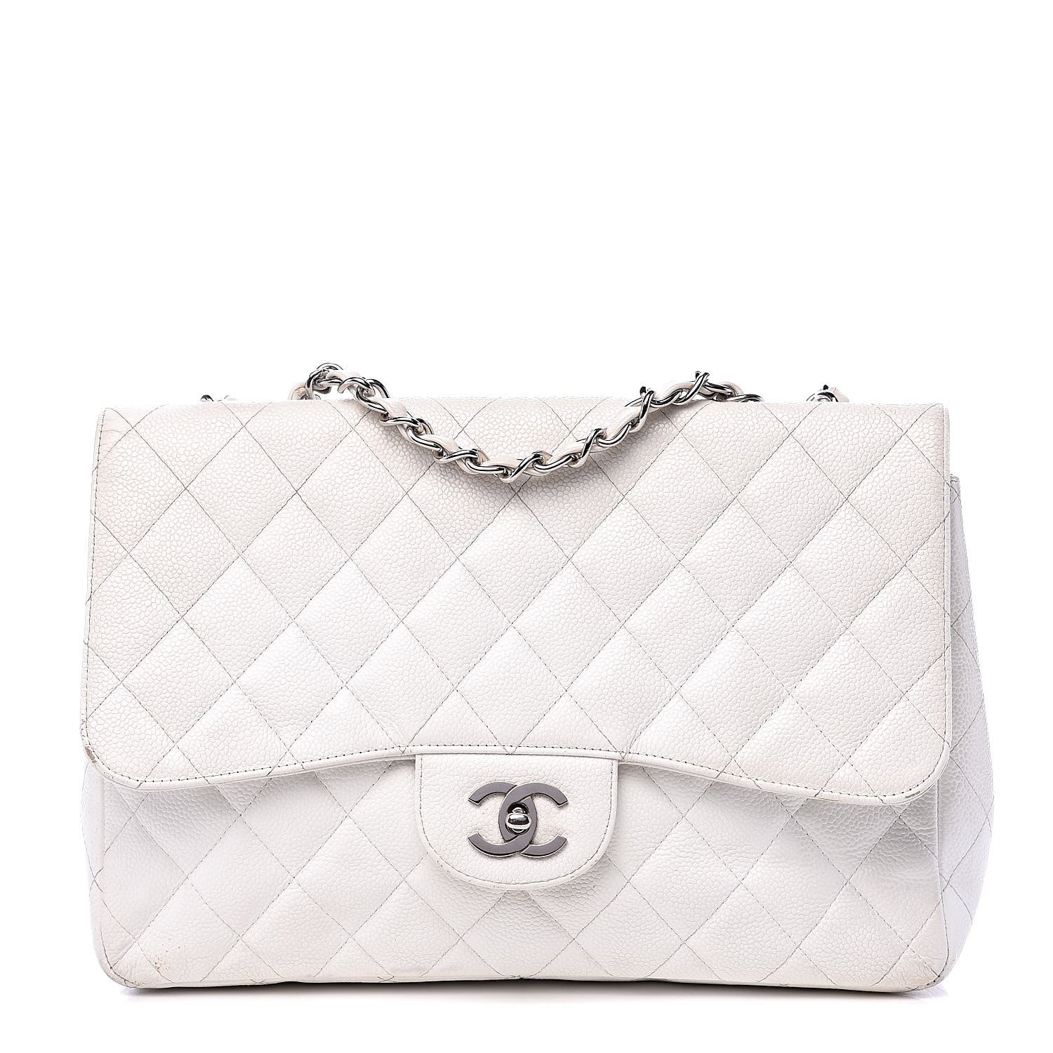 Chanel Caviar Quilted Jumbo Single Flap White 1 of 22