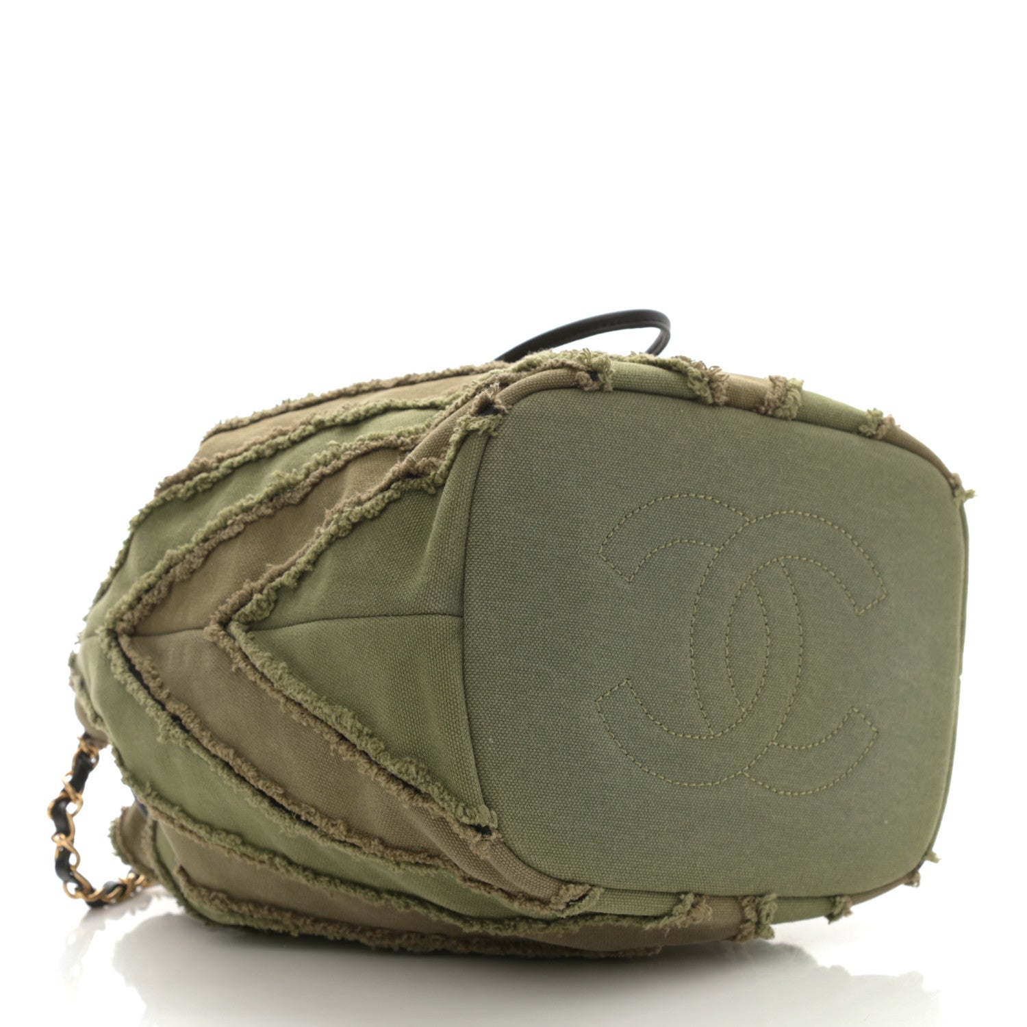 Chanel Canvas Chevron Cuba Patchwork Bucket Bag Khaki 4 of 9