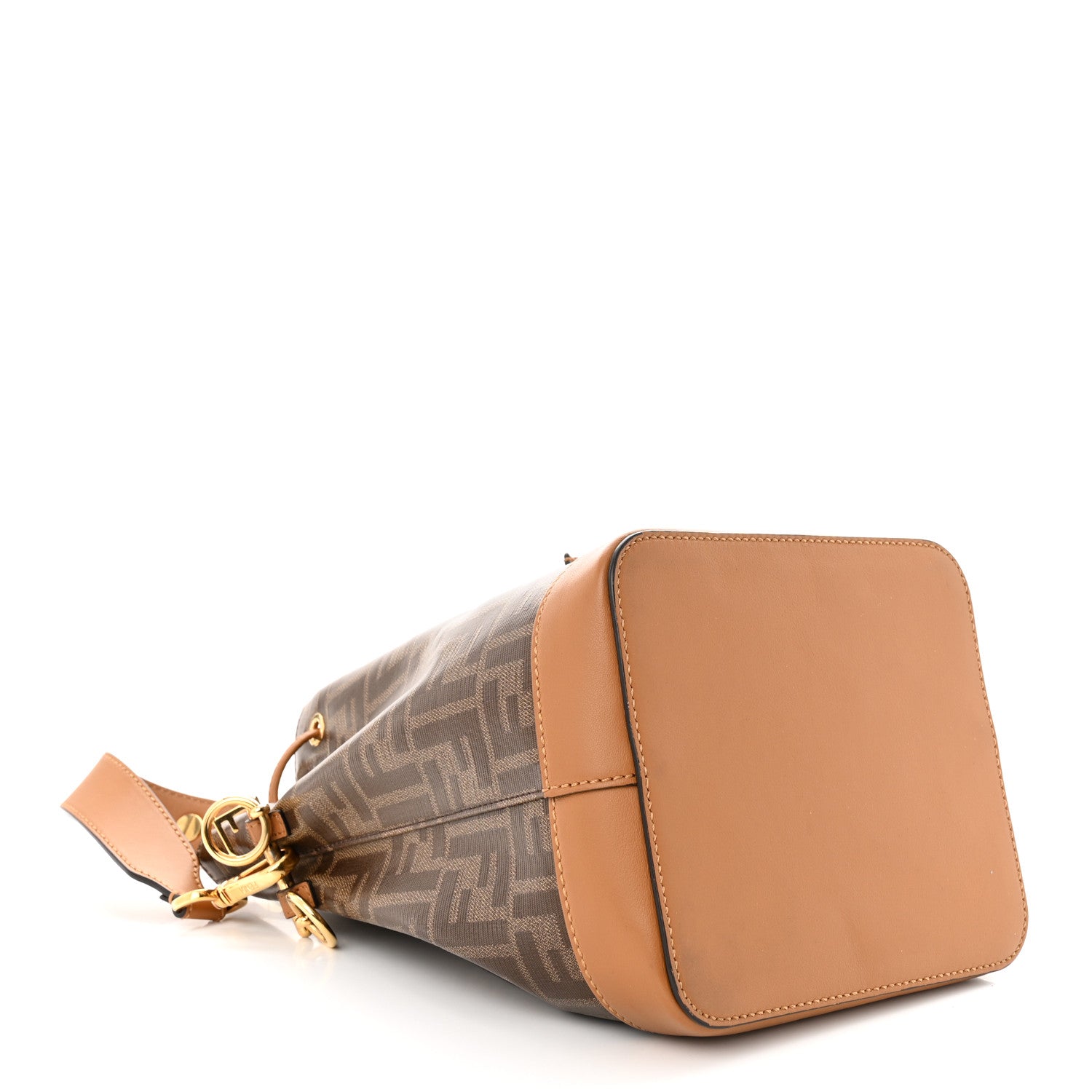 Fendi Glazed Fabric Vitello Grace F is Fendi FF 1974 Stamp Patch Grande Mon Tresor Bucket Bag Mogano Panna Nocciola 4 of 10