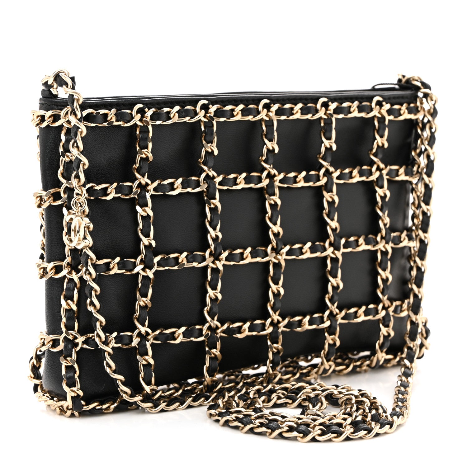 Chanel Lambskin Chain Frame Shoulder Bag Black 3 of 10