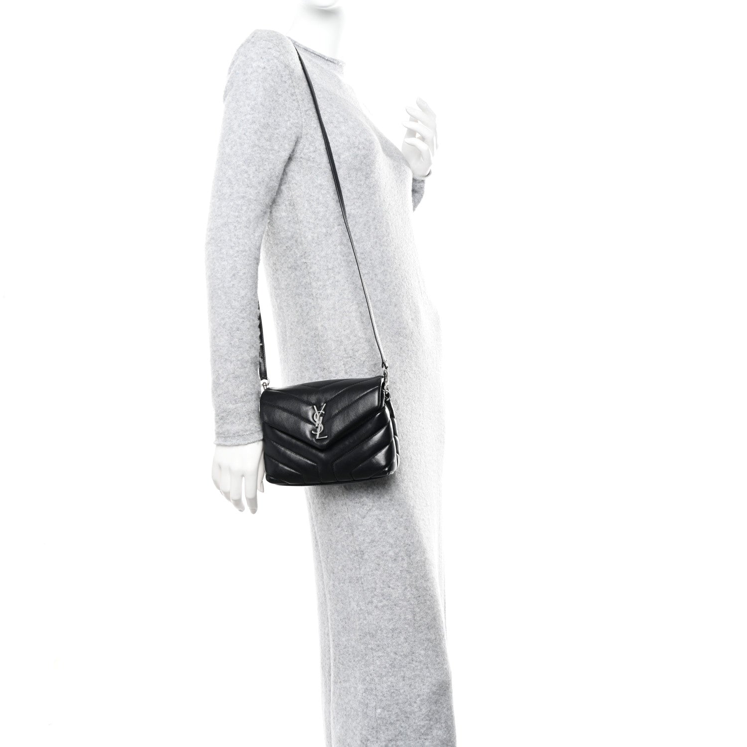 Saint Laurent Calfskin Y Quilted Monogram Toy Loulou Crossbody Bag Black 2 of 14