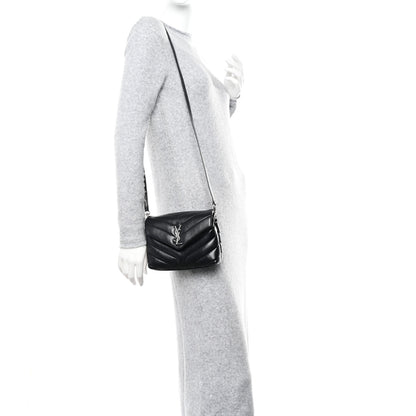 Saint Laurent Calfskin Y Quilted Monogram Toy Loulou Crossbody Bag Black 2 of 14