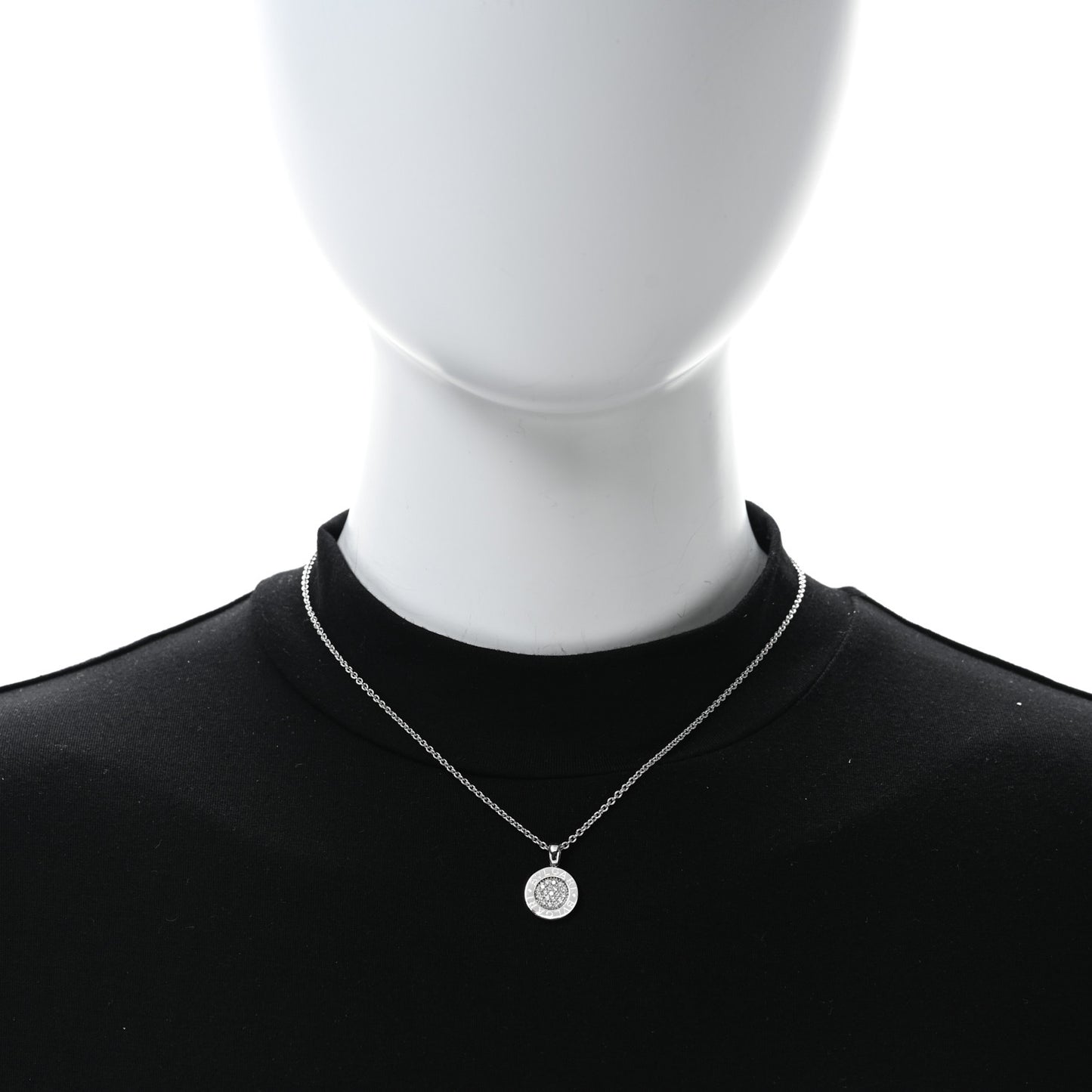 18K White Gold Diamond BVLGARI BVLGARI Pave Pendant Necklace