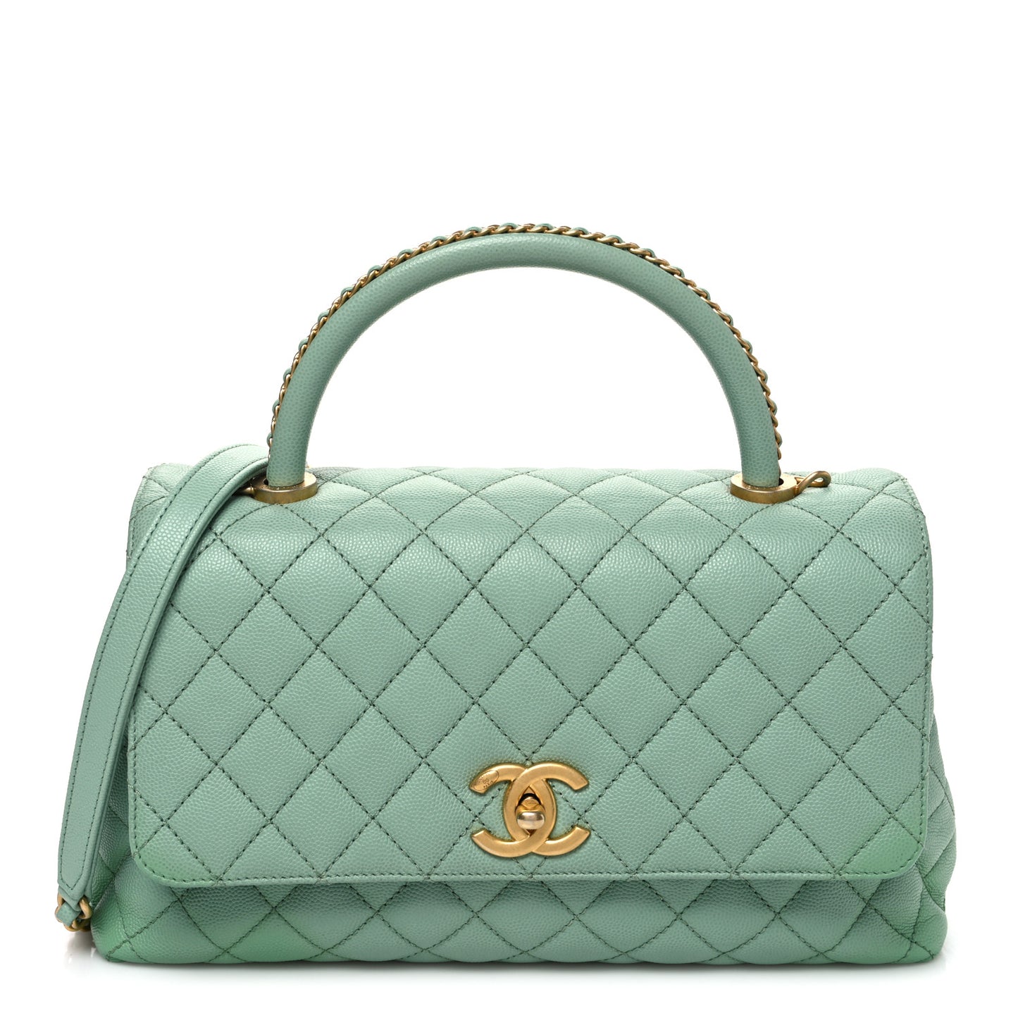 Caviar Quilted Small Coco Chain Handle Flap Light Green