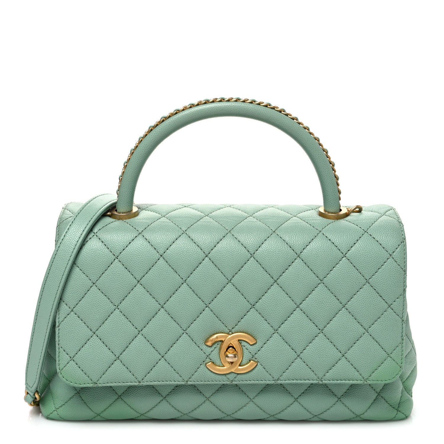 Chanel Caviar Quilted Small Coco Chain Handle Flap Light Green 1 of 10