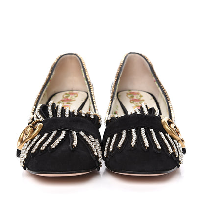 Gucci Kid Scamosciato Crystal GG Marmont Fringe 50mm Loafer Pumps 36.5 Black 2 of 10