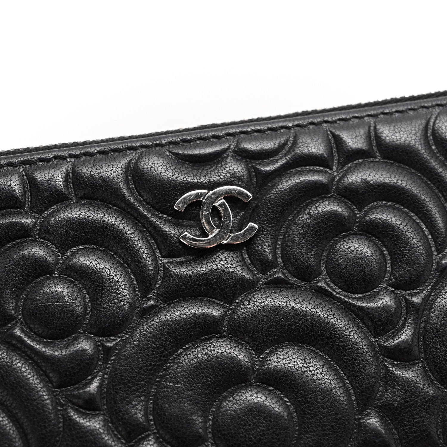 Chanel Goatskin Camellia Embossed Cosmetic Pouch Black 8 of 8